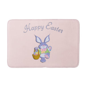 Dancing Purple Easter Bunny Pink Bath Mat