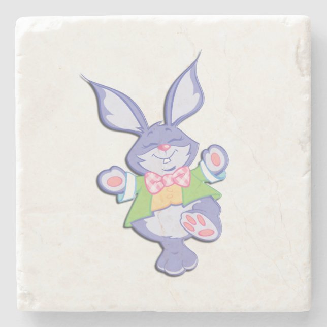Dancing Purple Easter Bunny Stone Coaster (Front)