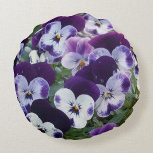 Dancing Purple Pansies, Round Cushion