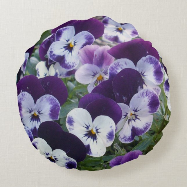 Dancing Purple Pansies, Round Cushion (Back)