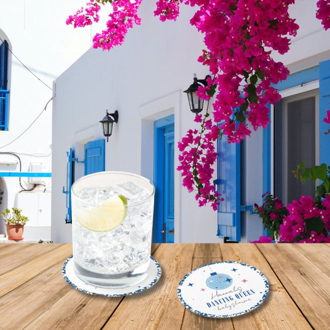 Dancing Queen greek Musical disco baby shower Round Paper Coaster (Creator Uploaded)