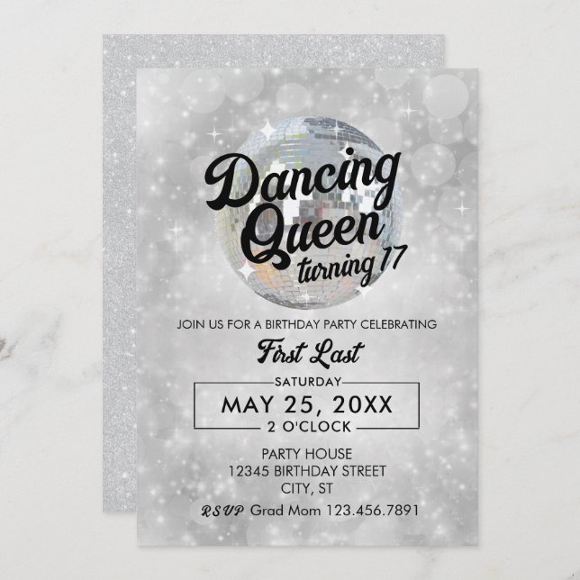 Dancing Queen Turning 17 Party Invitation (Front/Back)