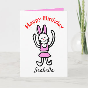 Dancing Rabbit Happy Birthday Personalised Card