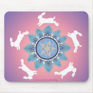 Dancing Rabbit Mandala Mousepad (Teal)