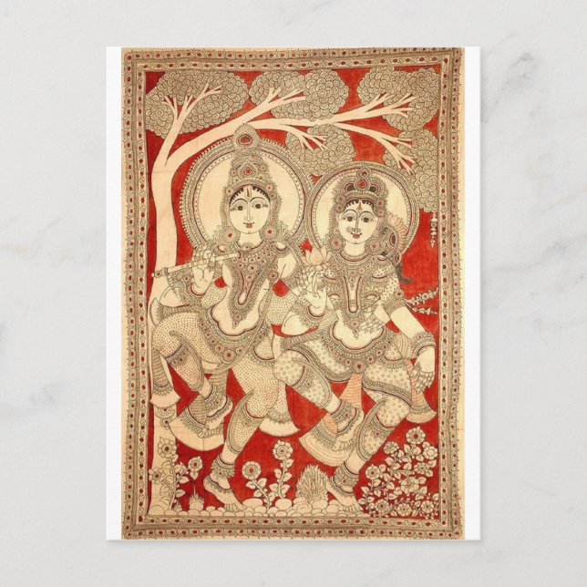 DANCING RADHA KRISHNA KALAMKARI ART OF INDIA POSTCARD (Front)