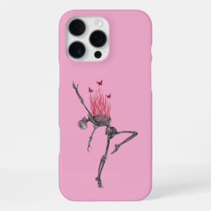 Dancing Red Fire Flames Skeleton Illustration Pink iPhone 16 Pro Max Case