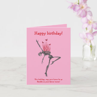 Dancing Red Flames Skeleton Funny Happy Birthday Card