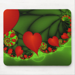 Dancing Red Hearts Modern Abstract Fractal Art Mouse Pad