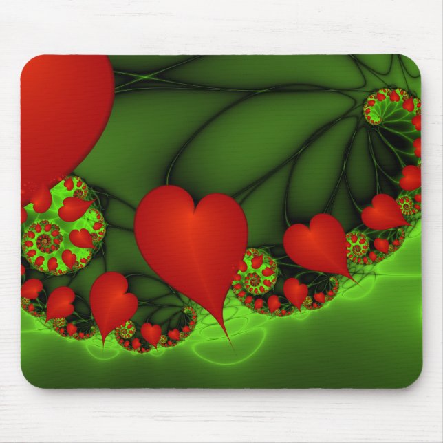 Dancing Red Hearts Modern Abstract Fractal Art Mouse Pad (Front)