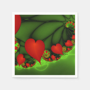 Dancing Red Hearts Modern Abstract Fractal Art Napkin