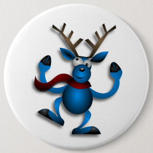 DANCING REINDEER 6 CM ROUND BADGE