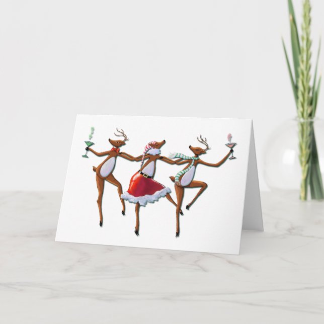 DANCING REINDEER by SHARON SHARPE Holiday Card (Front)