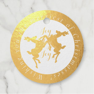 Dancing Reindeer "Joy Joy Joy"Double Text Favour Tags