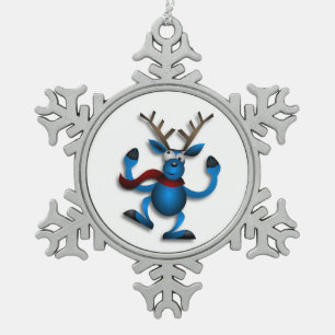DANCING REINDEER SNOWFLAKE PEWTER CHRISTMAS ORNAMENT