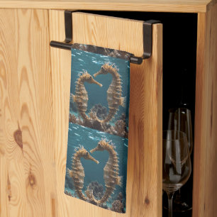 Dancing Romantic Seahorses Under The Ocean,  Tea Towel