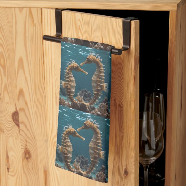Dancing Romantic Seahorses Under The Ocean,  Tea Towel (Thirds Fold)