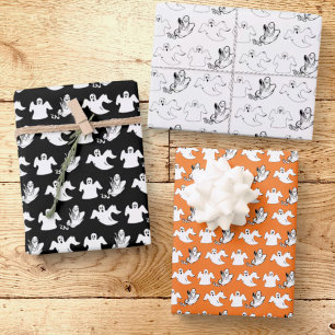 Dancing Rows Of Flying Ghosts Halloween Wrapping Paper Sheet