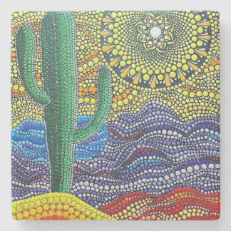 Dancing Saguaro - Desert Landscape Stone Coaster