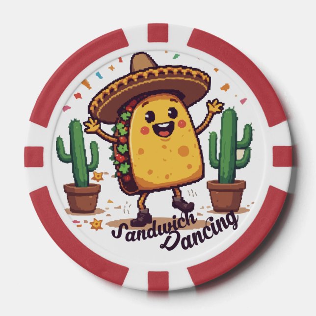 Dancing Sandwich Fiesta Poker Chips (Front)