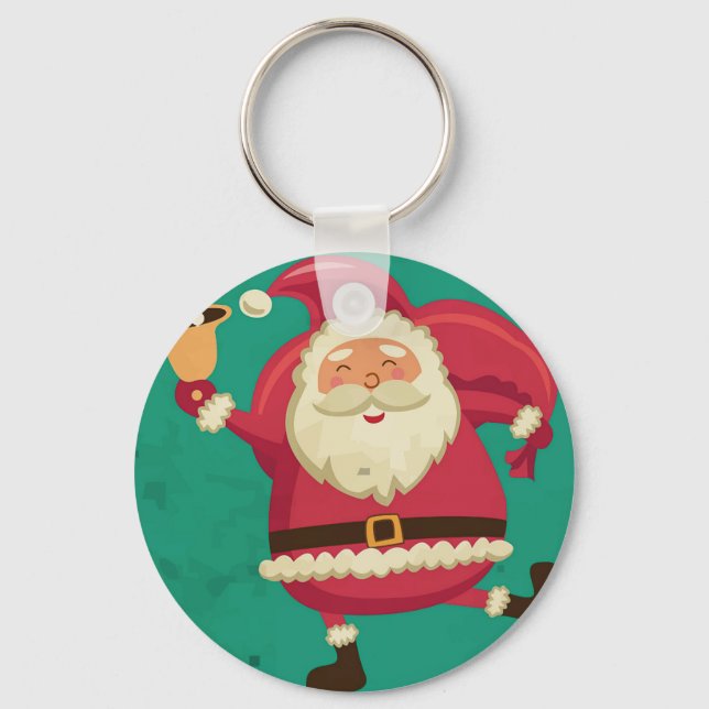 Dancing Santa Button Keychain (Front)