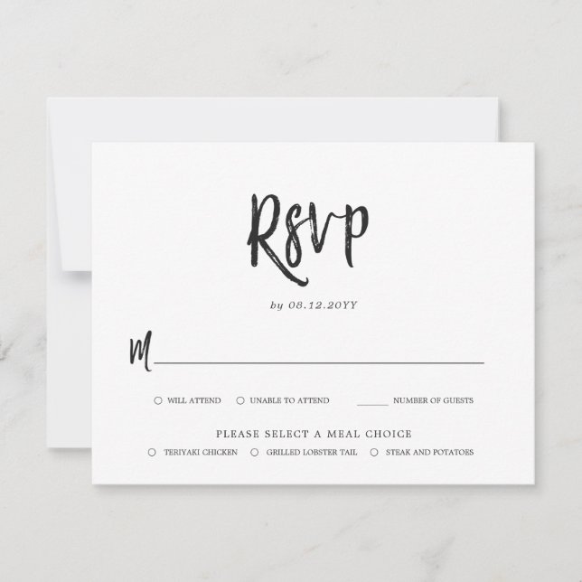 Dancing Script Black Wedding RSVP Meal Choice (Front)