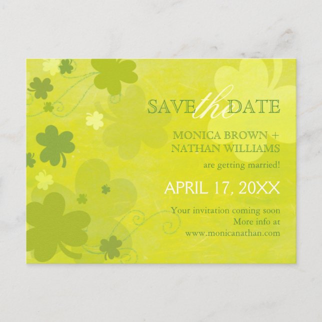 Dancing Shamrocks Wedding Save the Date Announcement Postcard (Front)
