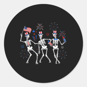 Dancing Skeleton 4th Of July American Flag Skellie Classic Round Sticker