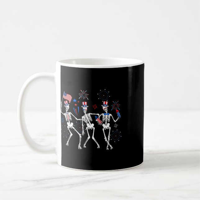 Dancing Skeleton 4th Of July American Flag Skellie Coffee Mug (Left)