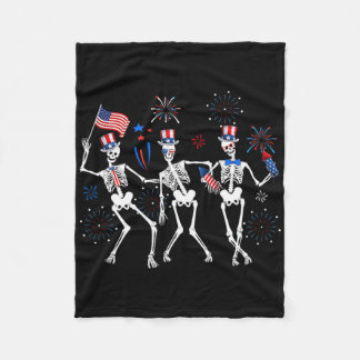 Dancing Skeleton 4th Of July American Flag Skellie Fleece Blanket