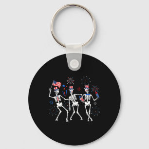 Dancing Skeleton 4th Of July American Flag Skellie Key Ring