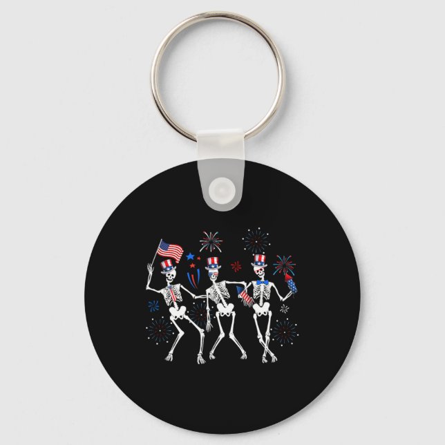 Dancing Skeleton 4th Of July American Flag Skellie Key Ring (Front)