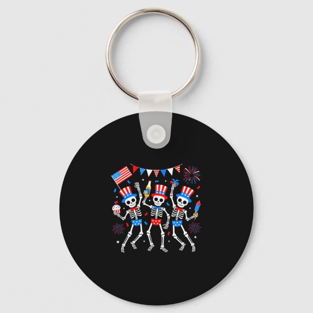 Dancing skeleton 4th of july merica usa american key ring (Front)