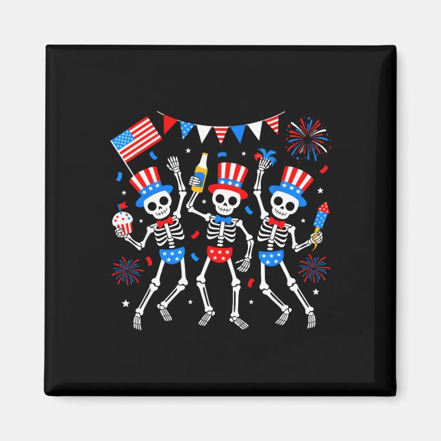 Dancing skeleton 4th of july merica usa american magnet (Front)