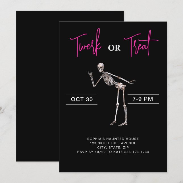Dancing Skeleton Adult Girls Halloween Party Black Invitation (Front/Back)