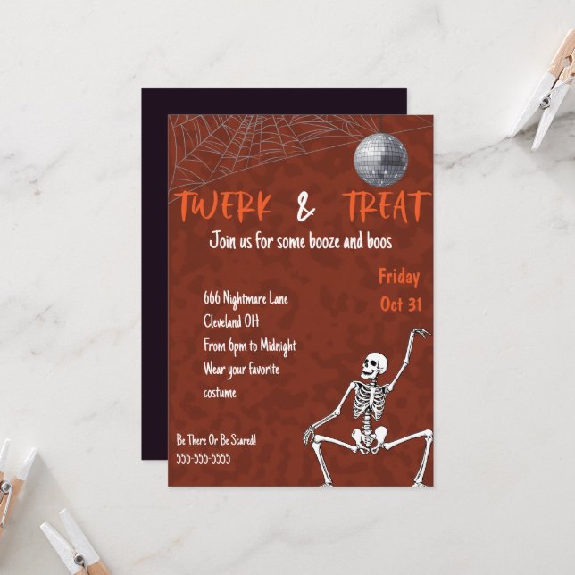 Dancing Skeleton Adult Halloween Party  Invitation (Front/Back In Situ)