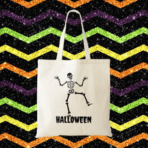 Dancing Skeleton Black and White Halloween Tote Bag