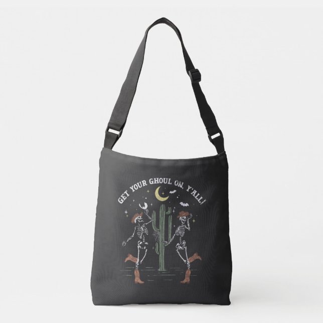 Dancing Skeleton Boot Scooting Western Halloween Crossbody Bag (Front)