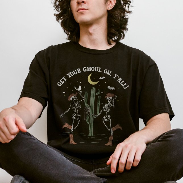 Dancing Skeleton Boot Scooting Western Halloween T-Shirt (Creator Uploaded)