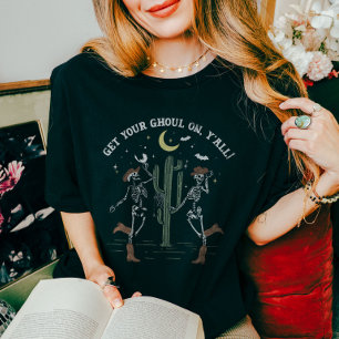 Dancing Skeleton Boot Scooting Western Halloween T-Shirt