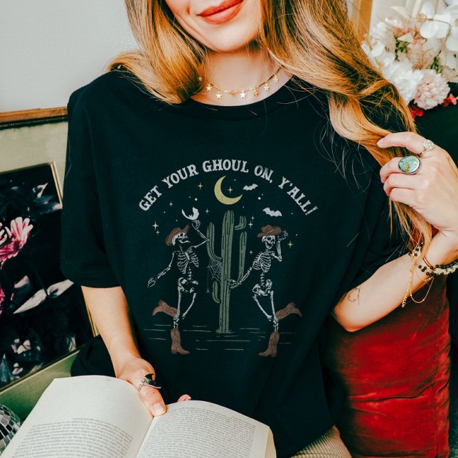 Dancing Skeleton Boot Scooting Western Halloween T-Shirt (Creator Uploaded)