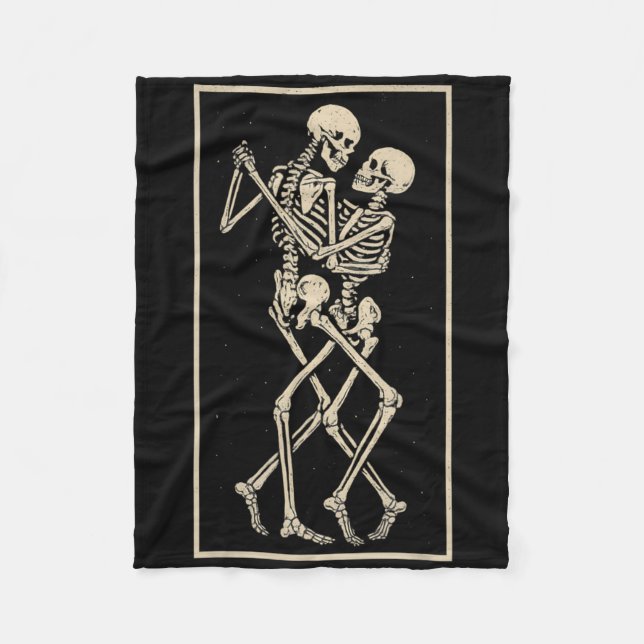 Dancing Skeleton Couple – Romantic Gothic Hallowee Fleece Blanket (Front)