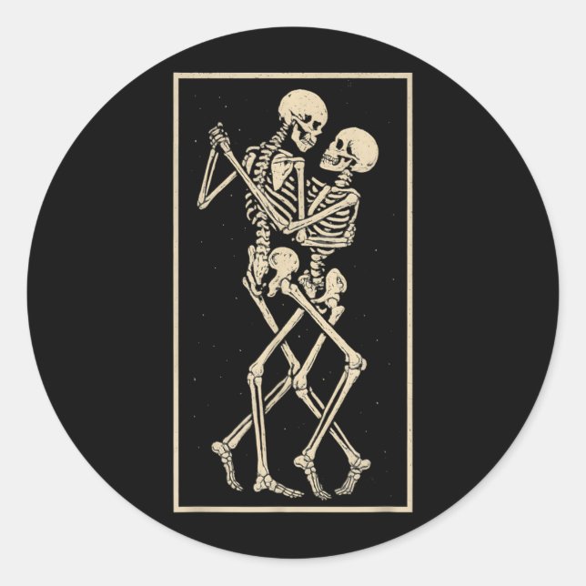 Dancing Skeleton Couple Romantic Gothic Halloween Classic Round Sticker (Front)