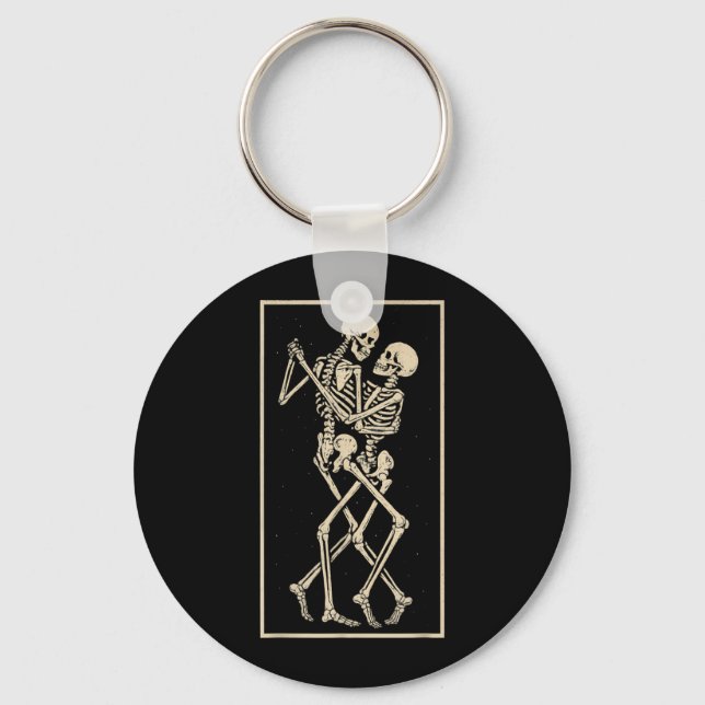 Dancing Skeleton Couple Romantic Gothic Halloween Key Ring (Front)