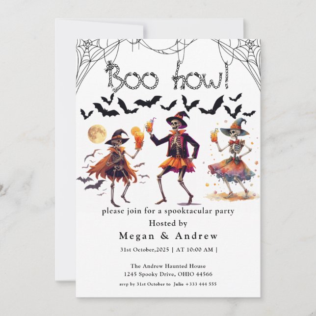 Dancing Skeleton Cowboy Halloween Hat Invitation (Front)