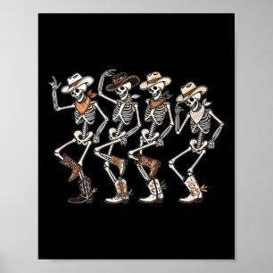 Dancing Skeleton Cowboys Western Country Rodeo Hal Poster