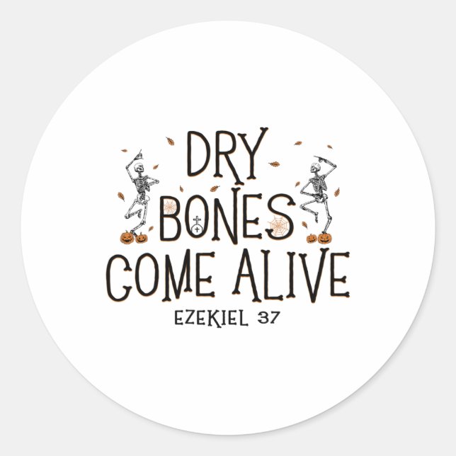 Dancing Skeleton Dry Bones Come Alive Halloween Ch Classic Round Sticker (Front)