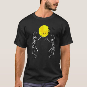 Dancing Skeleton Full Moon Bats Halloween Costume T-Shirt