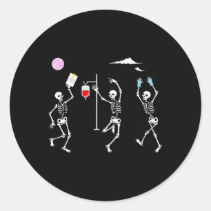 Dancing Skeleton Funny Nurse Skeleton Halloween He Classic Round Sticker
