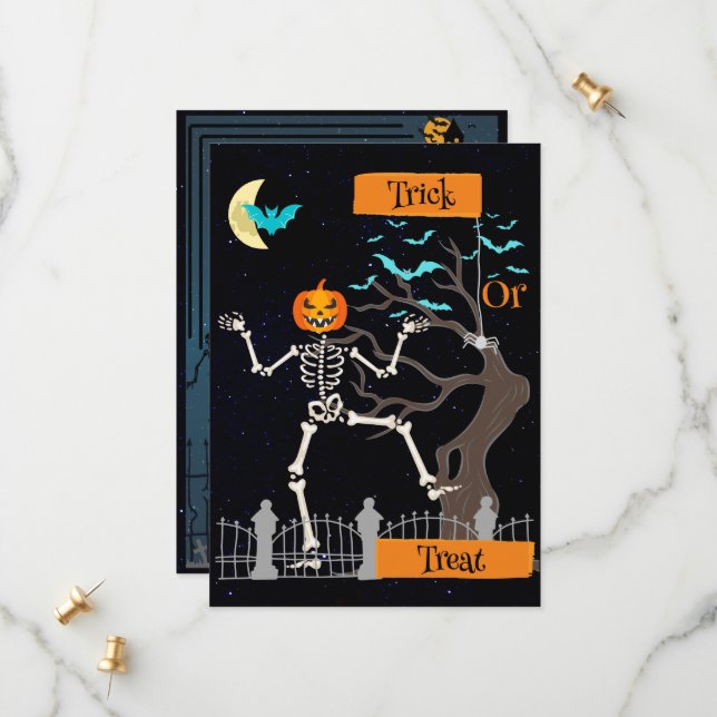 Dancing Skeleton Halloween Invitation  (Front/Back In Situ)