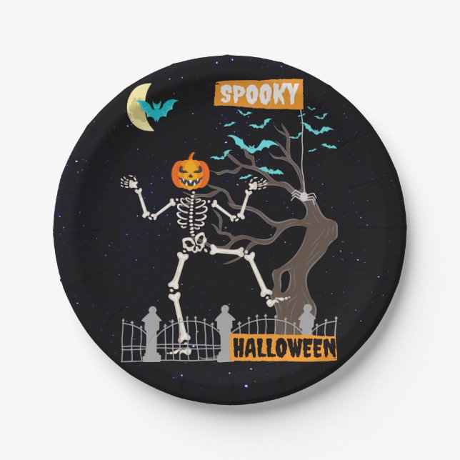 Dancing Skeleton Halloween Paper Plates  (Front)